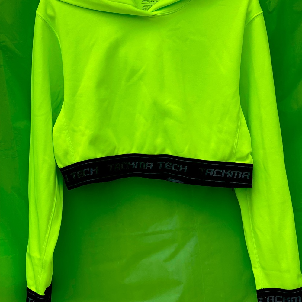 CROP TOP NEON NWT Hoodie Chartreuse cropped XS juniors - Picture 4 of 7